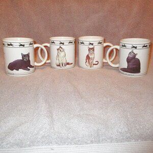 SET OF 4 Houston Harvest CAT LADY Coffee MUGS Van TABBY Love KITTY Collection
